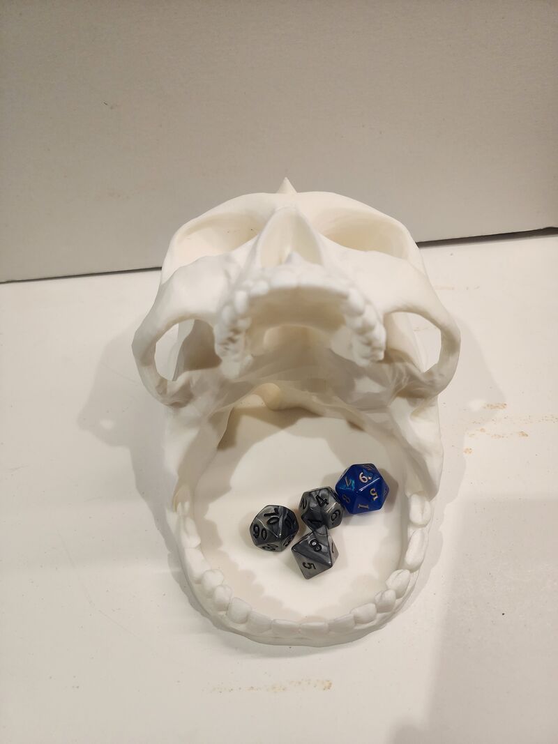 3D Printed Horned Skull Dice Holder Tray – White Fantasy RPG Display