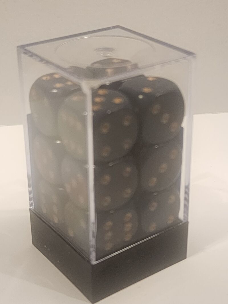 Chessex CHX 25626 Opaque Dusty Blue Gold 16mm D6 Dice Block 12 Dice Set New